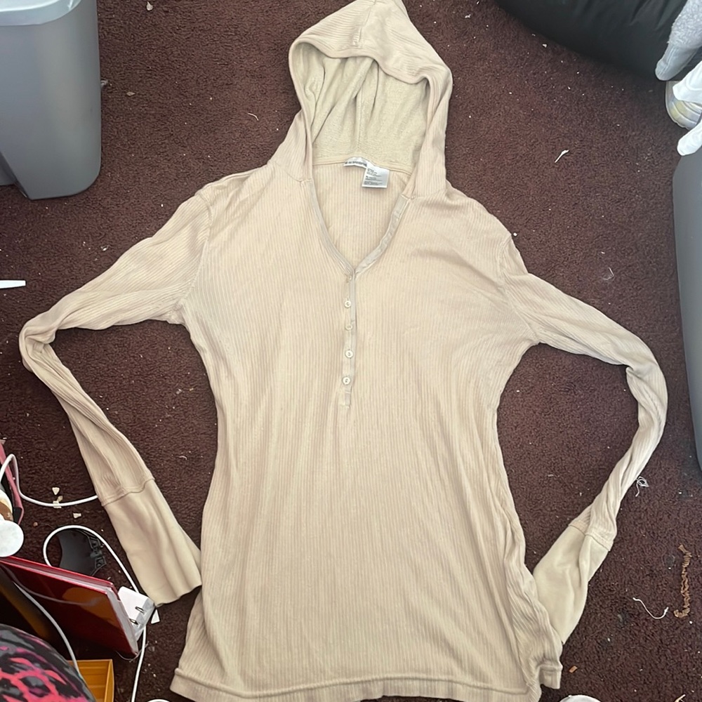 Tan Henley tank top with hoodie